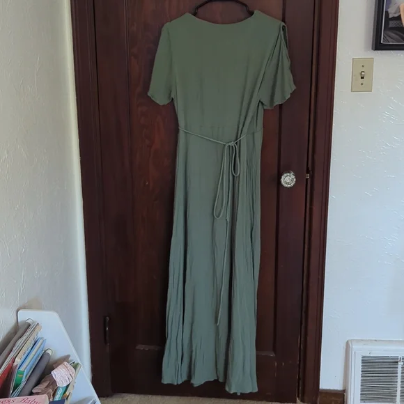 Lulus Light Sage Green Full Length Occasion Event Evening Wrap Maxi Dress SZ L - Picture 6 of 9
